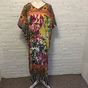 J. Peterman floral print caftan multi color size l/xl boho